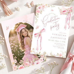 Convites Elegante laço rosa coquette FLORAL  foto formatura