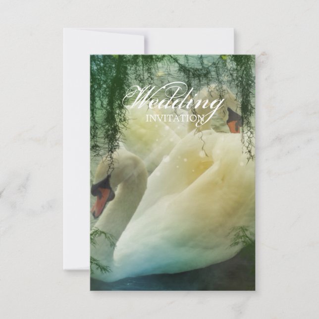 Convites elegante lago de verão cisne branco casamento (Frente)