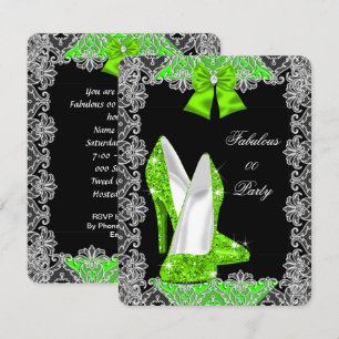 Convites Elegante Lantejoula Verde Lima Stiletto Fabulosa F