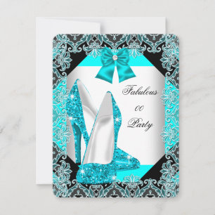 Convites Elegante Lantejoulas Azul Turquesa Stiletto Fabulo