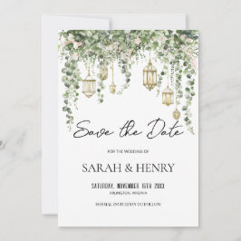 Convites Elegante Lanterna de Eucalipto Save the Date