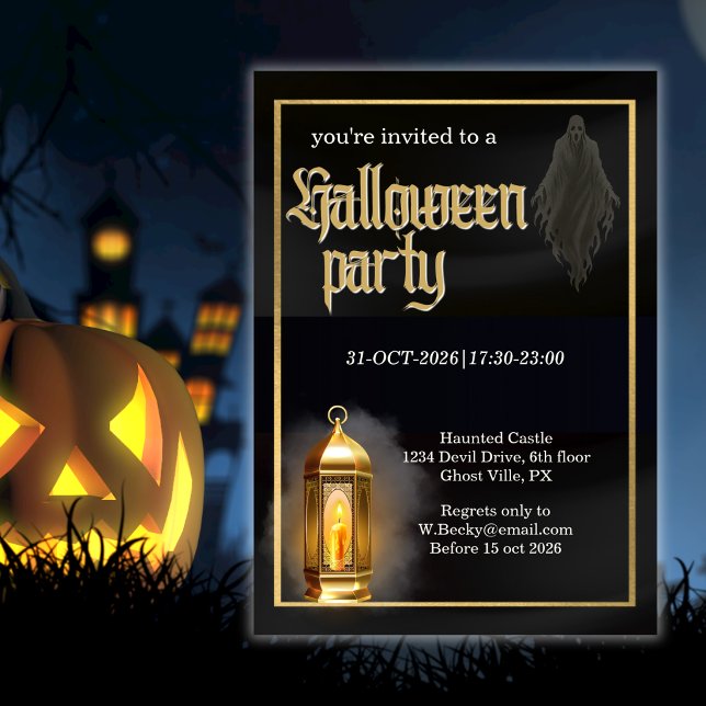 Convites Elegante Lanterna Preta Dourada de Halloween Festa (Criador carregado)