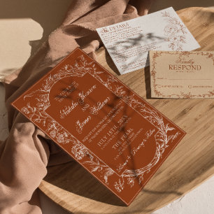 Convites Elegante Laranja Queimado Floral Boho Terracota Ca