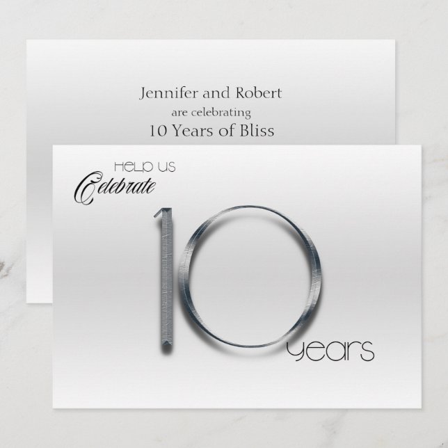 Convites Elegante Lata 10º Aniversário de Casamento (Frente/Verso)