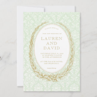 Convites Elegante Laurel Wreath | Damasco Verde