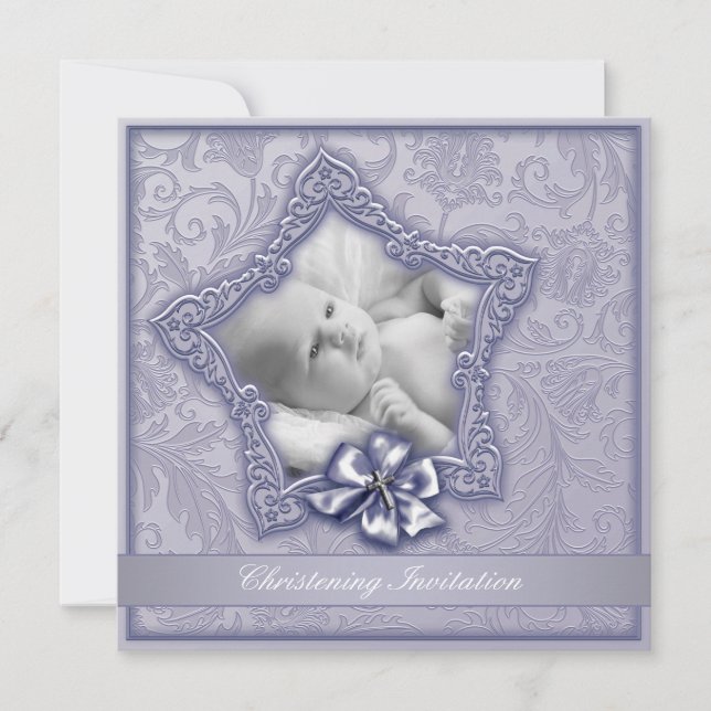 Convites Elegante Lavanda Roxo Christening (Frente)