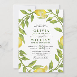 Convites Elegante Lemons Watercolor Casamento Verde