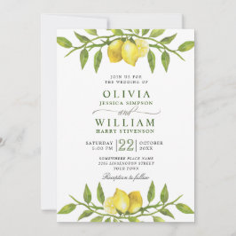 Convites Elegante Lemons Watercolor Casamento Verde
