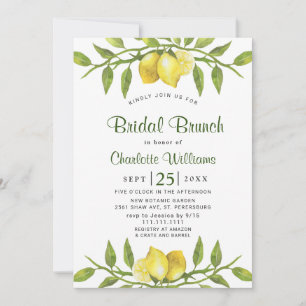 Convites Elegante Lemons Watercolor Greenery BRIDAL BRUNCH