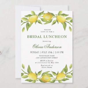 Convites Elegante Lemons Watercolor Greenery BRIDAL LUNCHEO