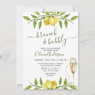Convites Elegante Lemons Watercolor Greenery BRUNCH & BUBBL