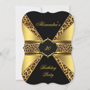 Convites Elegante Leopardo Preto Dourado Festa de Aniversár