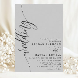 Convites Elegante Letra de Caligrafia Cinza Suave Casamento