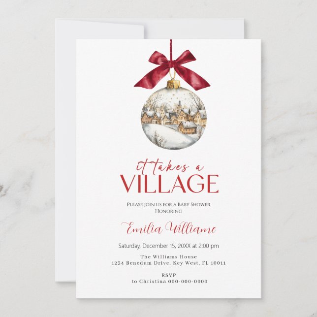 Convites Elegante Leva um Chá de fraldas de natal de villag (Frente)