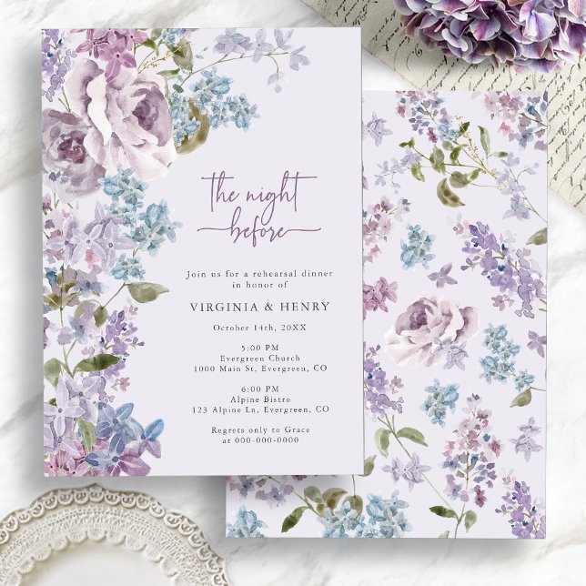 Convites Elegante Lilac Na Noite Antes Do Janto De Ensaio (Elegant Purple Lilac The Night Before Rehearsal Dinner Invitation by Painted Paperie
)