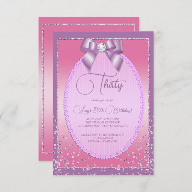 Convites Elegante Lilac & Pink Jewel Arco & Confetti Aniver (Frente/Verso)