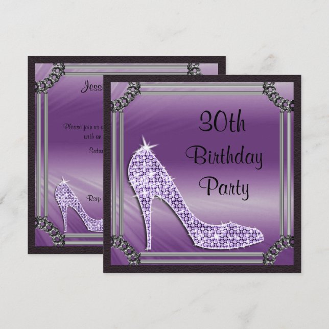 Convites Elegante Lilac Stiletto Emoldurado em Prata para A (Frente/Verso)