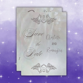 Convites Elegante Lilás/Cinza Nacarado Save the Date