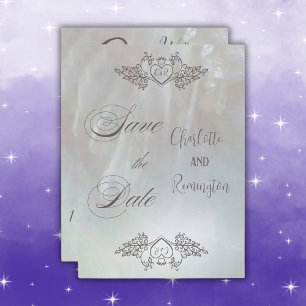 Convites Elegante Lilás/Cinza Nacarado Save the Date