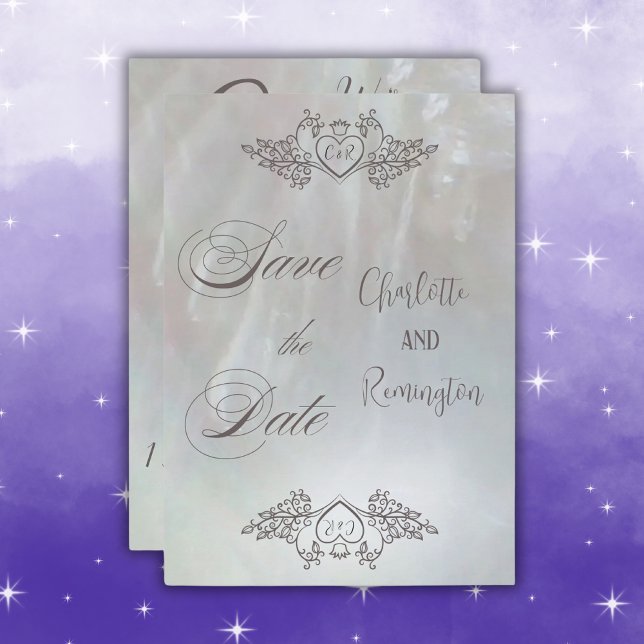 Convites Elegante Lilás/Cinza Nacarado Save the Date (Criador carregado)