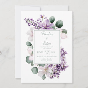 Convites Elegante Lilás Lavanda Eucalipto Aquarela