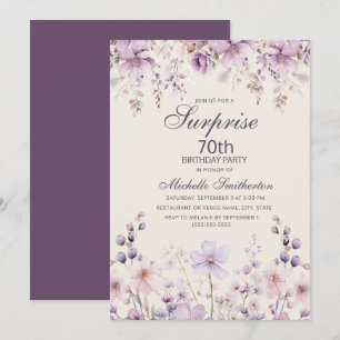 Convites Elegante Lilás Roxo Aquarela Floral 70º