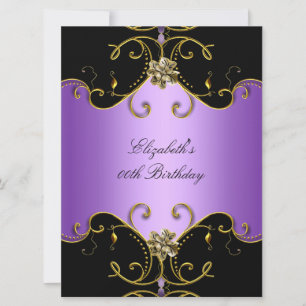 Convites Elegante Lilás Roxo Dourado Floral Aniversário