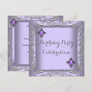 Convites Elegante Lilás Roxo Prata Joia Aniversário Festa 2