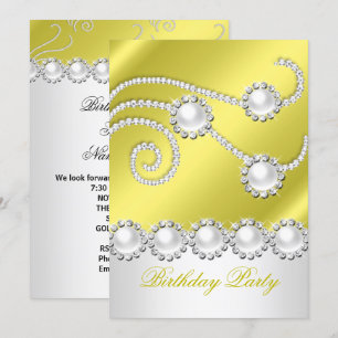 Convites Elegante Limão Branco Jóias Diamantes Festa de Ani