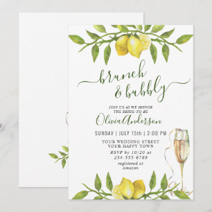 Convites Elegante Limões Aquarela Verde BRUNCH & BOLHAS