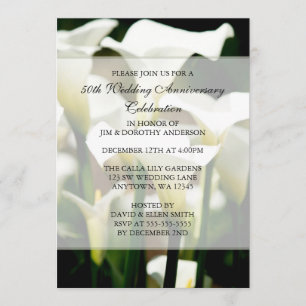 Convites Elegante Lírio Calla Branco 50º Aniversário de Cas