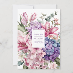 Convites Elegante Lírio Rosa Hortênsia Azul Aquarela Floral