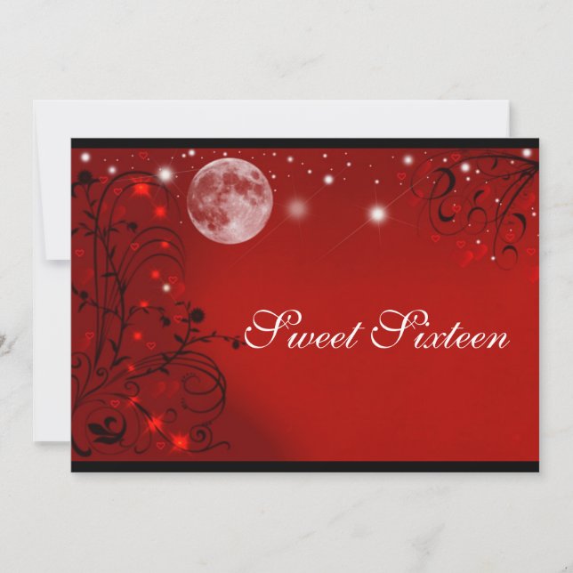 Convites Elegante Lua Cheia Vermelho Preto Branco, Sweet Si (Frente)