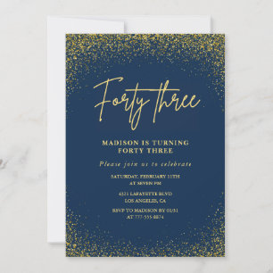 Convites Elegante Luxo Azul Dourado Brilho 43º aniversário