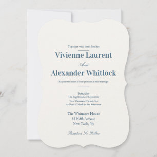 Convites Elegante Luxo Azul Minimalista Casamento Atemporal