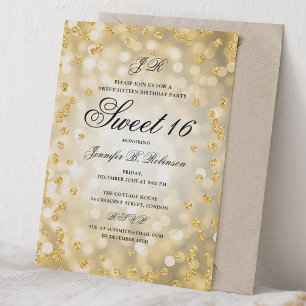 Convites Elegante Luxo Luzes Douradas Brilho Sweet 16 