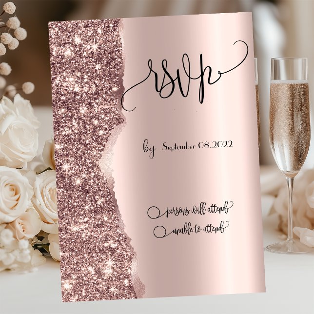 Convites Elegante Luxo Rosa Dourado Brilho RSVP (Criador carregado)