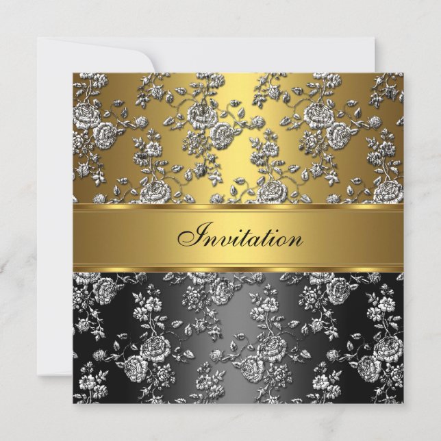 Convites Elegante Luxuoso Floral Dourado Estampado 2 (Frente)