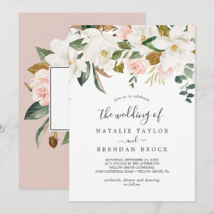 Convites Elegante Magnolia Branco e Blush O Casamento de