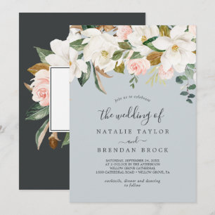Convites Elegante Magnolia Cinzas Azuis Casamento De
