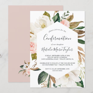 Convites Elegante Magnolia   Confirmação de Blush e Branco