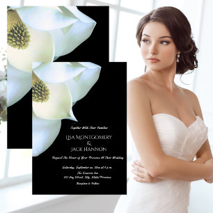 Convites Elegante Magnólia Floral Casamento Preto e Branco
