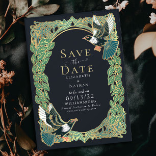 Convites Elegante Magpie Art Nouveau Casamento Salve a Data