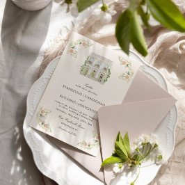 Convites Elegante Mansão em Aquarela Casamento Rococó