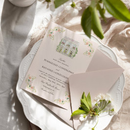 Convites Elegante Mansão em Aquarela Casamento Rococó
