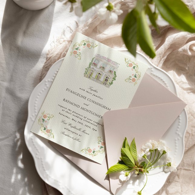 Convites Elegante Mansão em Aquarela Casamento Rococó (Criador carregado)