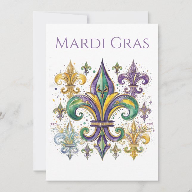 Convites Elegante Mardi Gras em Aquarela  (Frente)