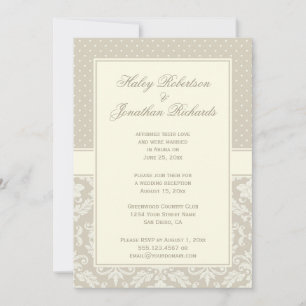 Convites Elegante Marfim Bege Damask Bolinhas Recepção Apen