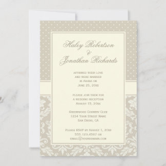 Convites Elegante Marfim Bege Damask Bolinhas Recepção Apen