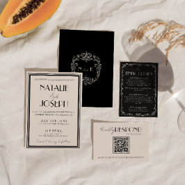 Convites Elegante Marfim Preto Luxo Antigo Dinheiro Retro C